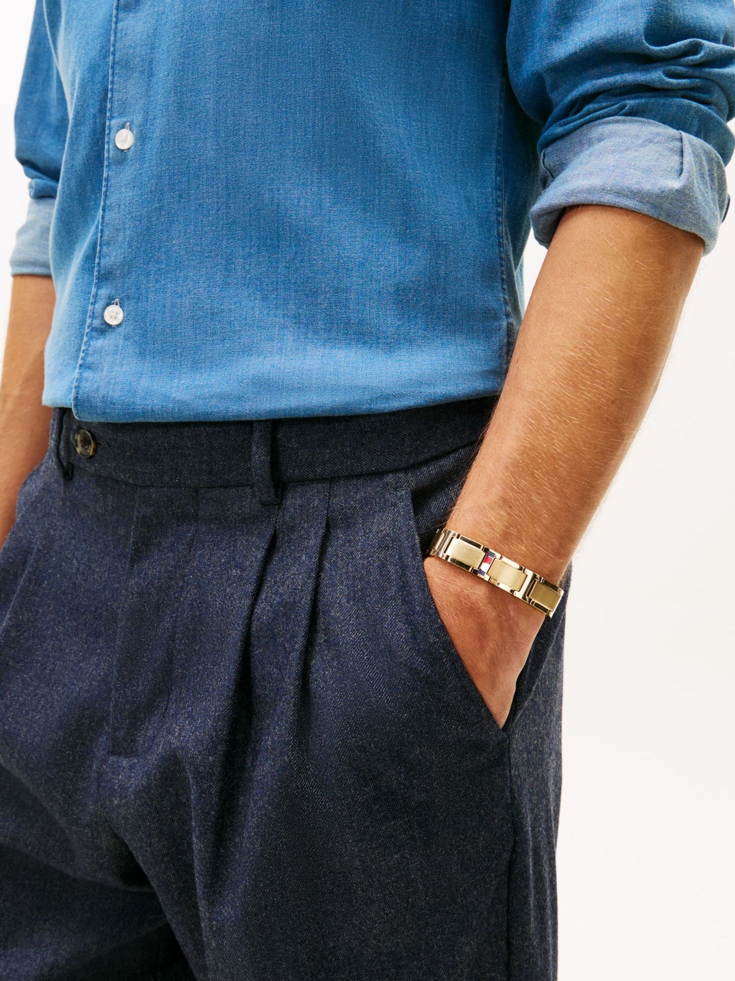 Tommy Hilfiger Stripe Accent Flat-Link Bracelet
