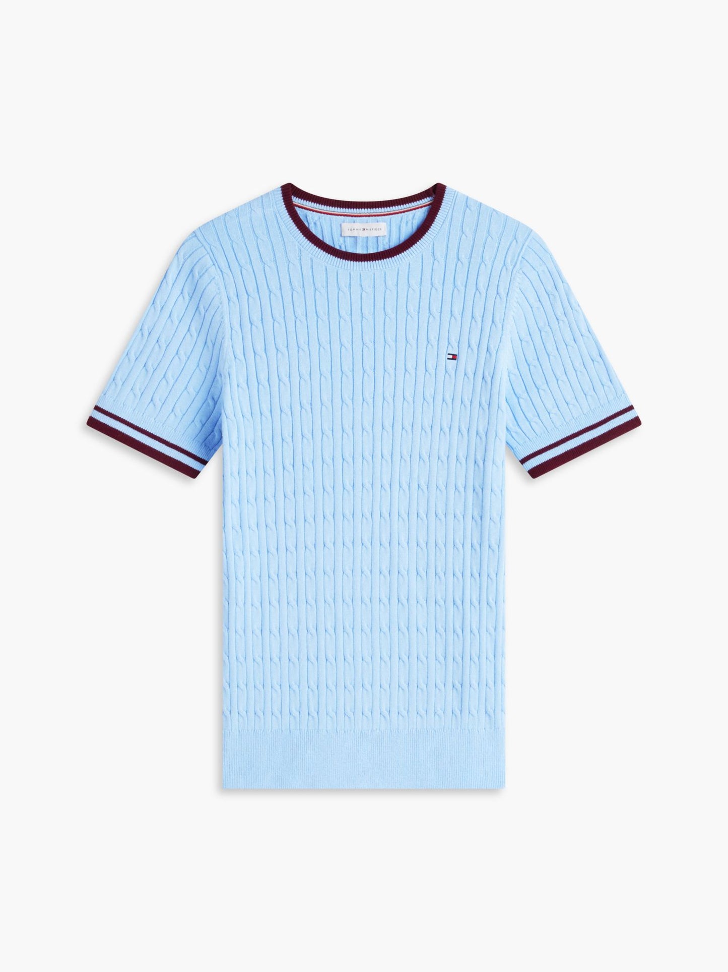 Tommy Hilfiger Short-Sleeve Cable Knit Tipped Sweater