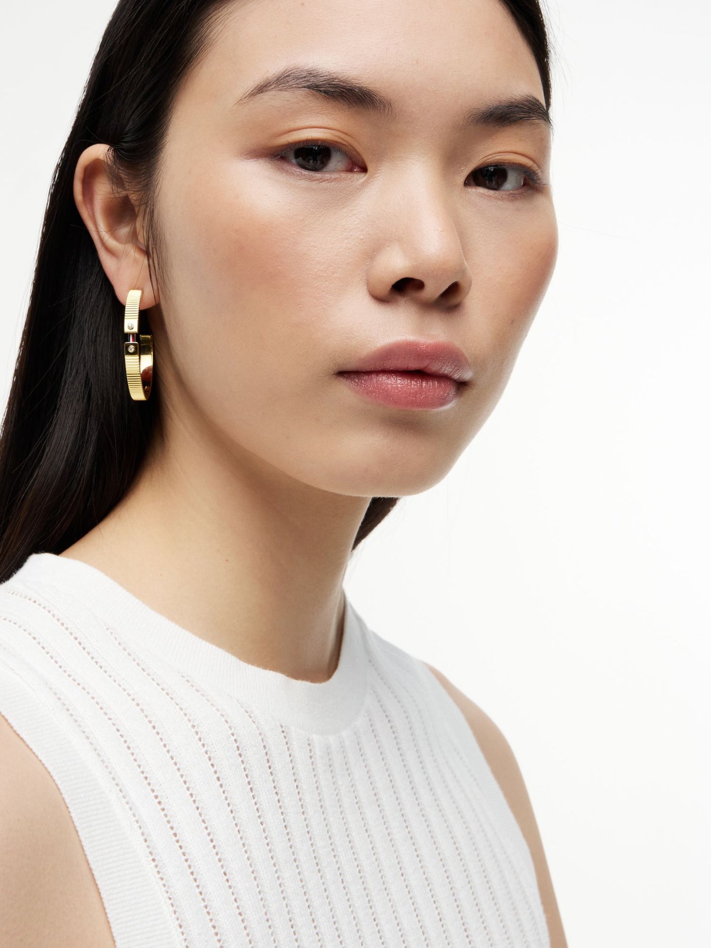 Tommy Hilfiger Signature Stripe Ridged Hoop Earring