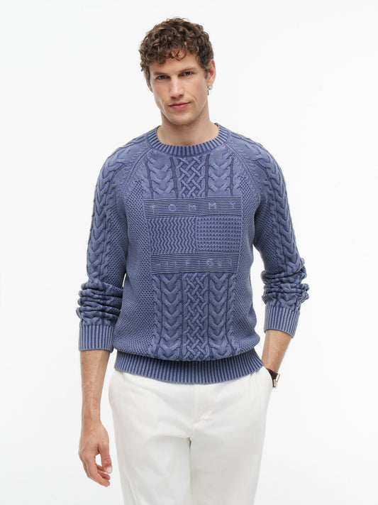 Tommy Hilfiger Indigo Flag Logo Cable Knit Sweater