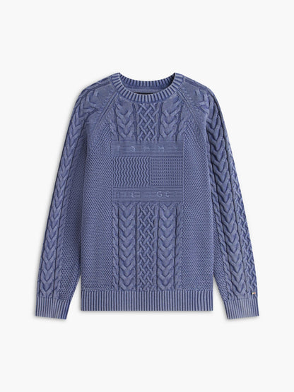 Tommy Hilfiger Indigo Flag Logo Cable Knit Sweater
