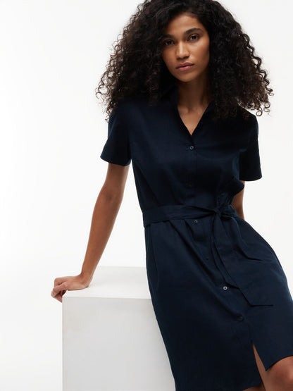 Tommy Hilfiger Belted Linen-Cotton Blend Shirtdress