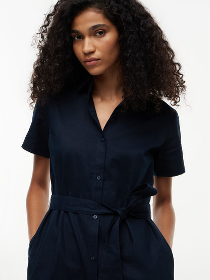 Tommy Hilfiger Belted Linen-Cotton Blend Shirtdress