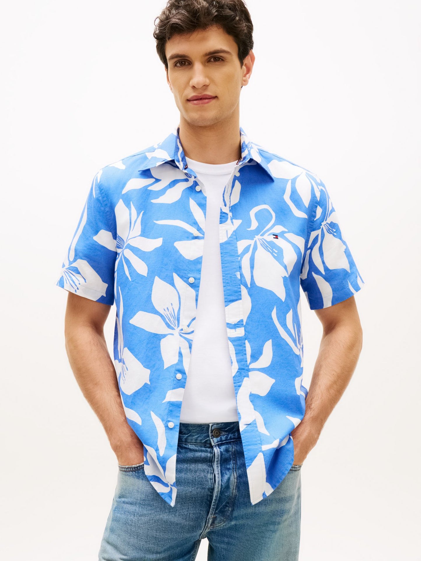 Tommy Hilfiger Tropical Print Cotton-Linen Blend Shirt
