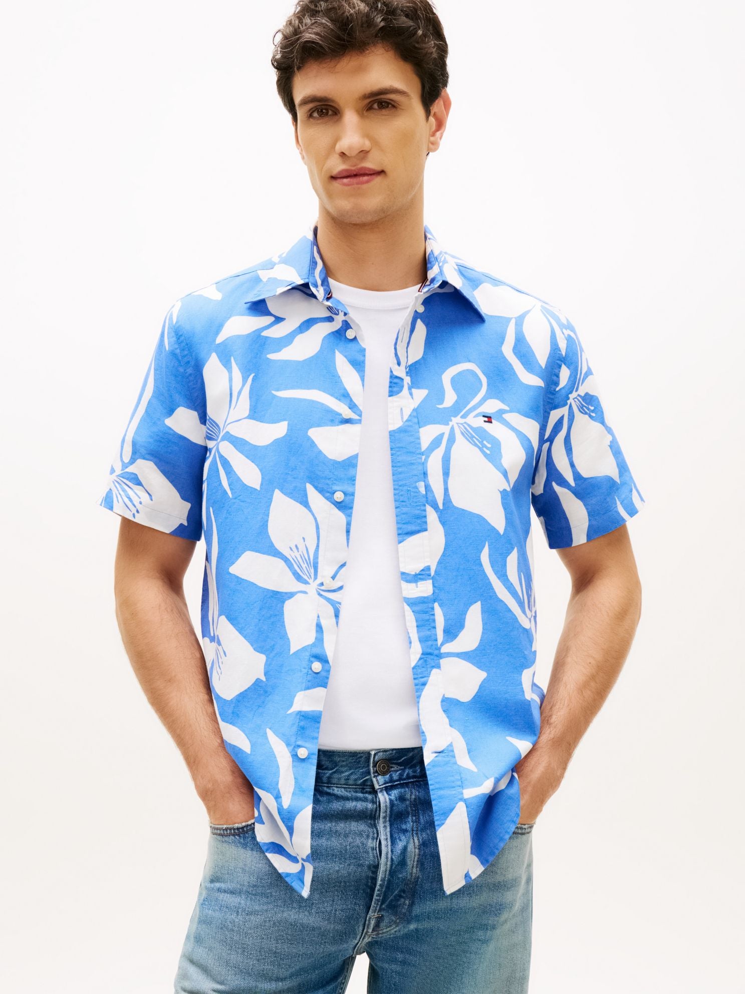 Tommy Hilfiger Tropical Print Cotton-Linen Blend Shirt