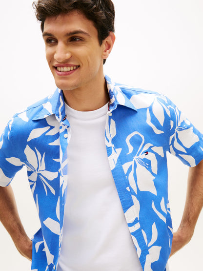 Tommy Hilfiger Tropical Print Cotton-Linen Blend Shirt