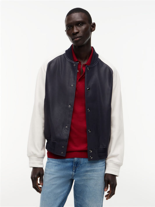 Tommy Hilfiger Colorblock Leather Varsity Bomber Jacket