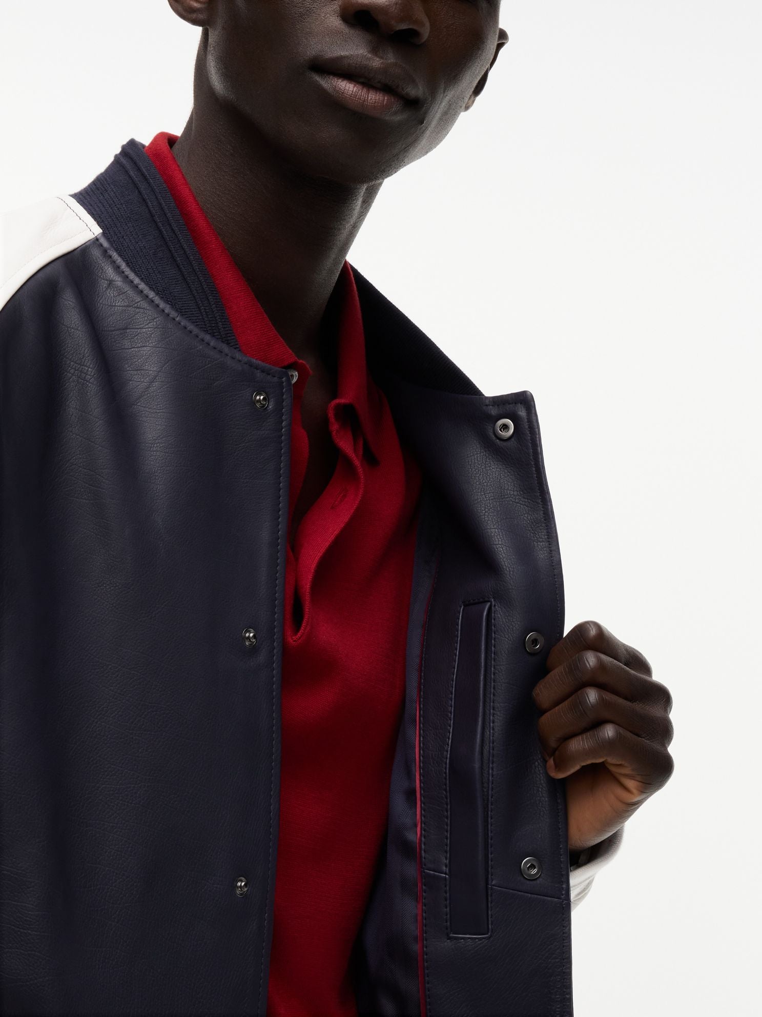 Tommy Hilfiger Colorblock Leather Varsity Bomber Jacket