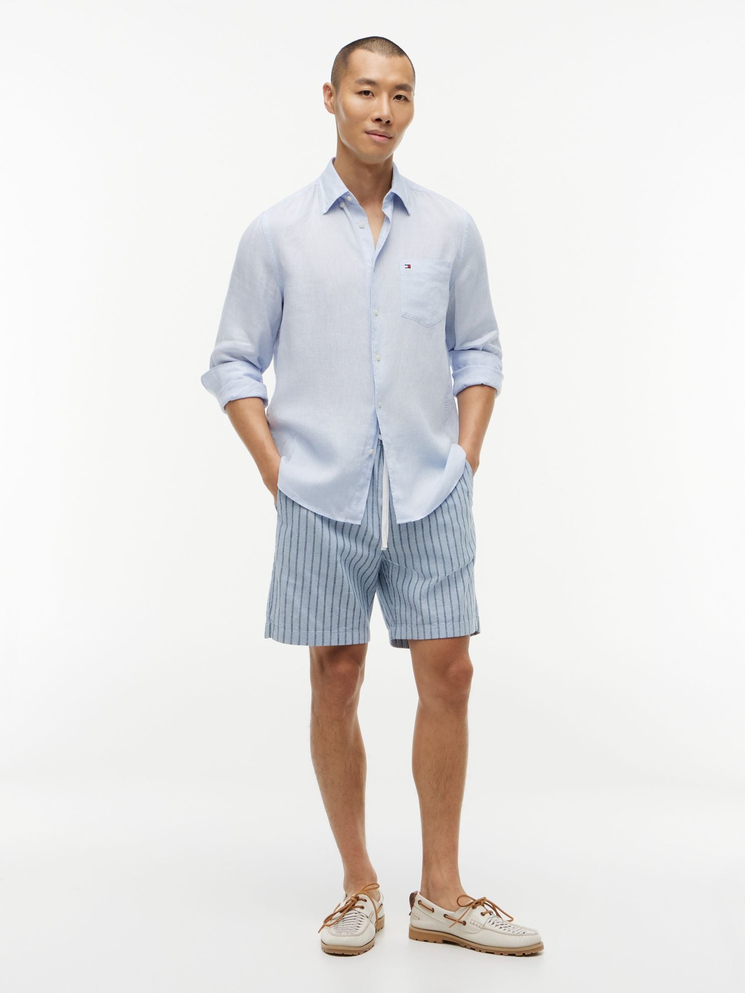 Tommy Hilfiger Striped Cotton-Linen Blend 7" Short