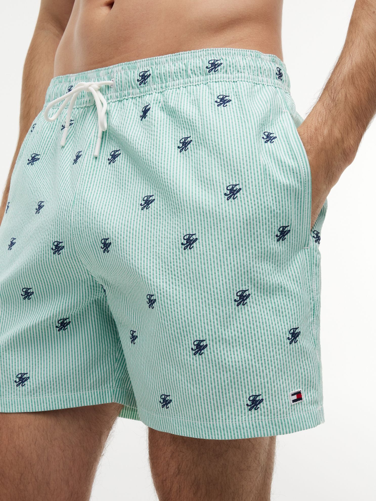 Tommy Hilfiger Script Monogram Striped 5" Swim Trunk