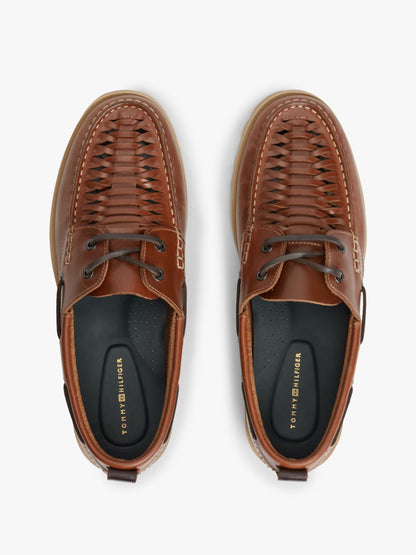 Tommy Hilfiger Woven Leather Boat Shoe