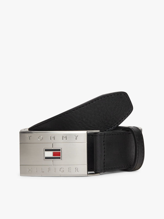 Tommy Hilfiger Flag Buckle Plate Leather Belt