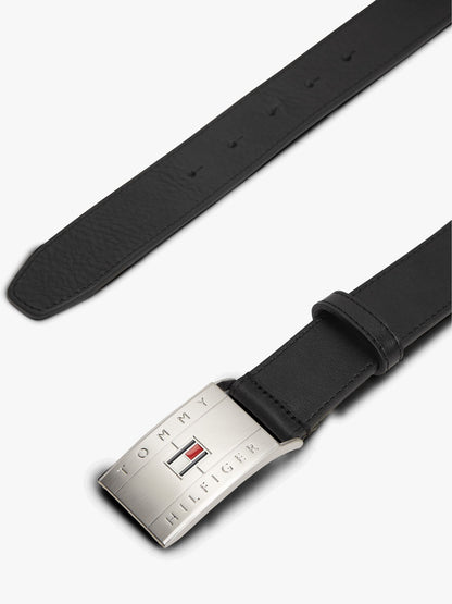 Tommy Hilfiger Flag Buckle Plate Leather Belt