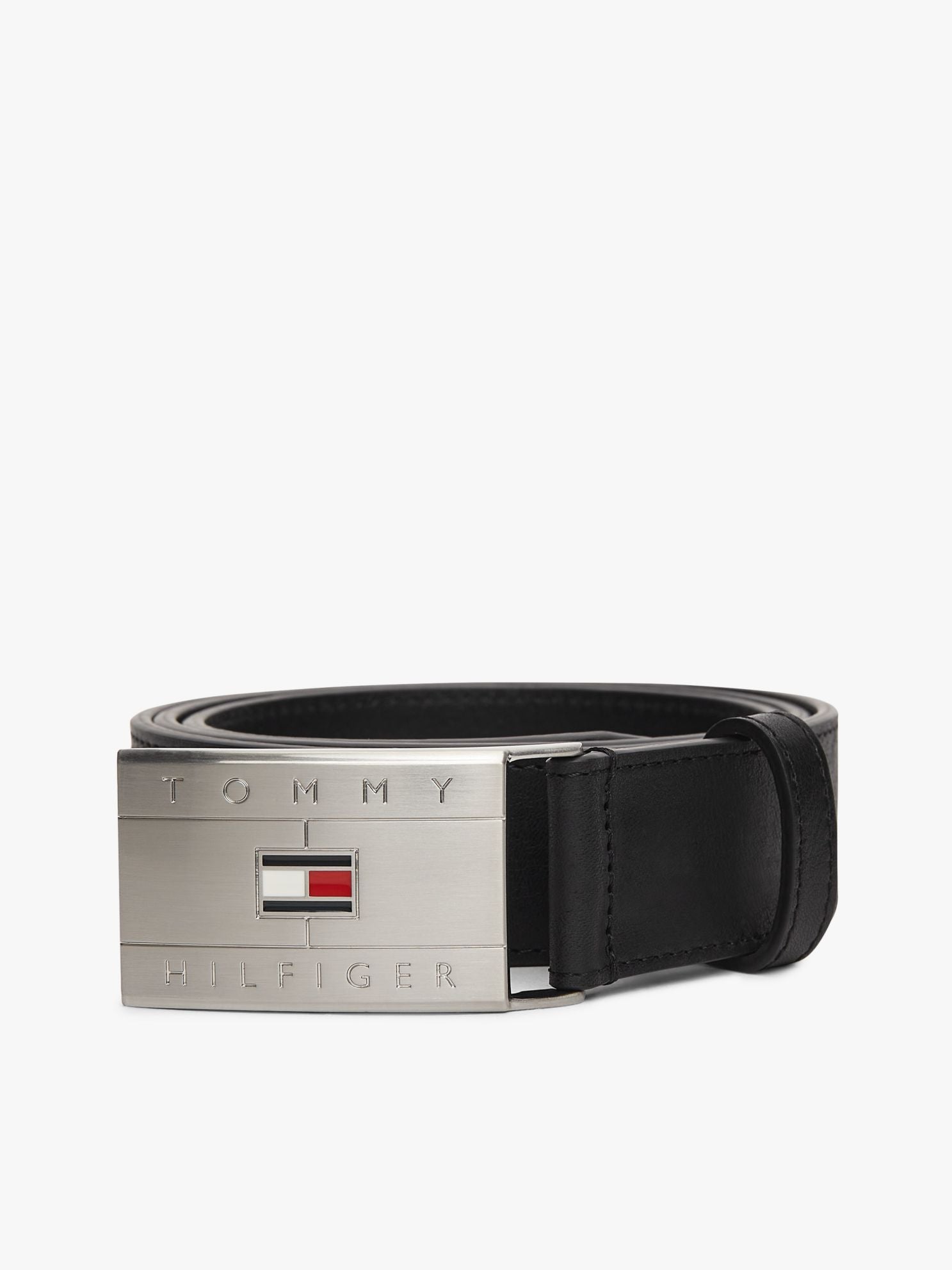 Tommy Hilfiger Flag Buckle Plate Leather Belt