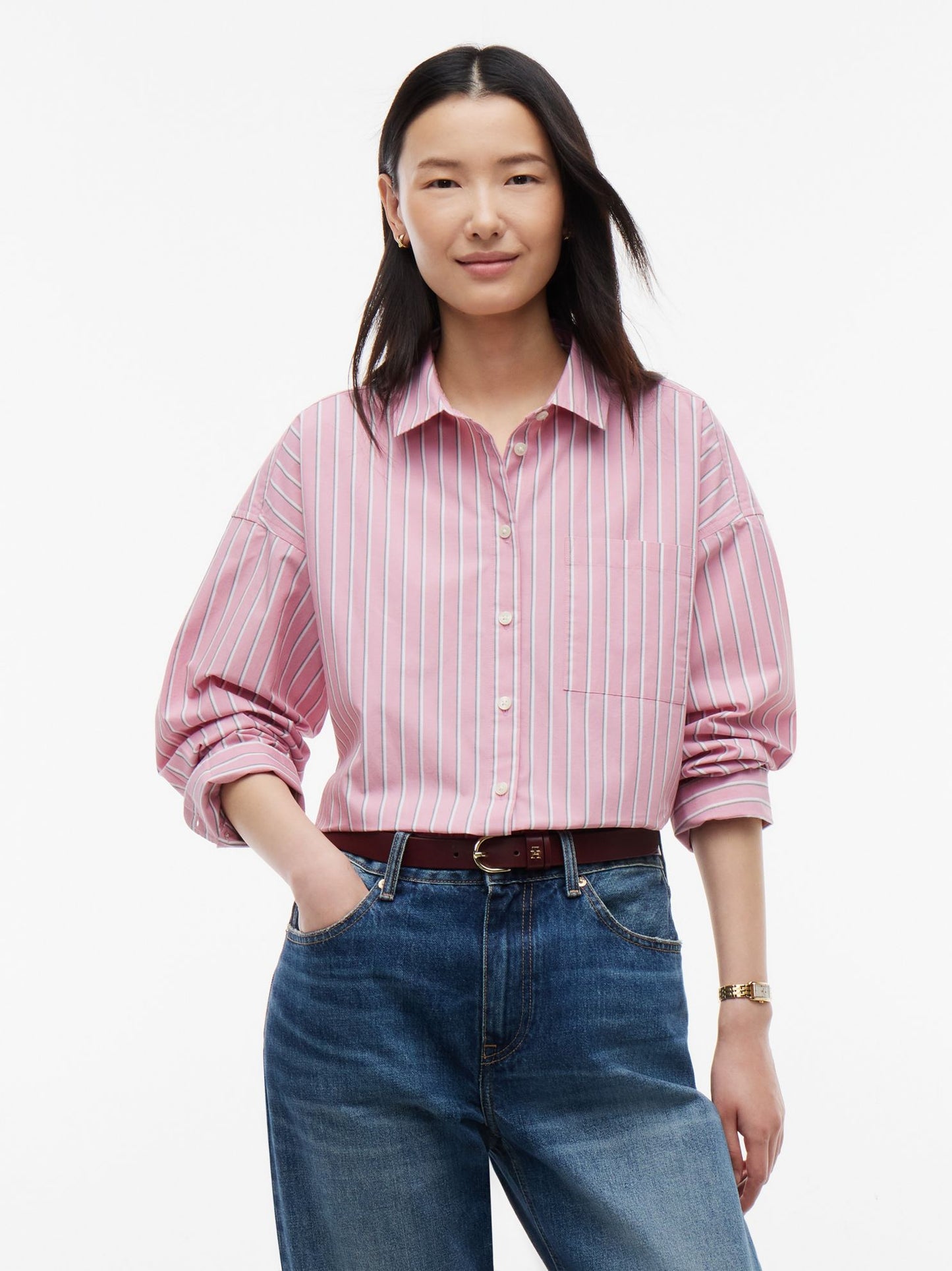 Tommy Hilfiger Relaxed Fit Striped Poplin Pocket Shirt