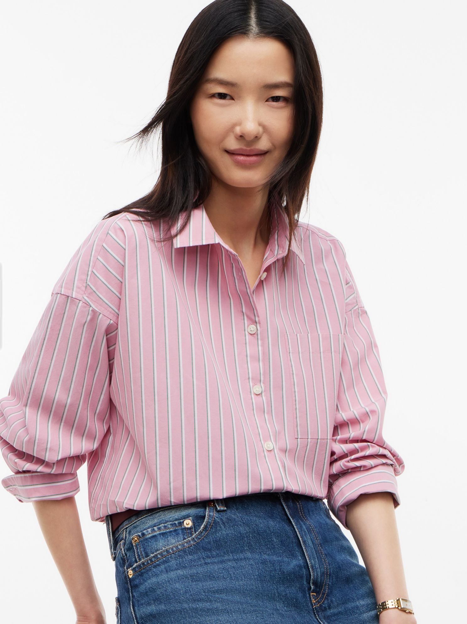 Tommy Hilfiger Relaxed Fit Striped Poplin Pocket Shirt