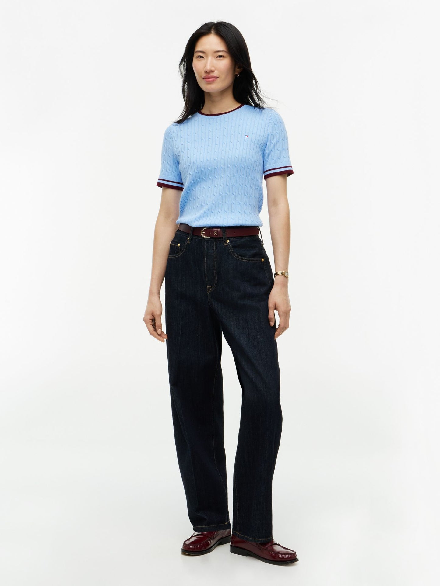 Tommy Hilfiger Short-Sleeve Cable Knit Tipped Sweater