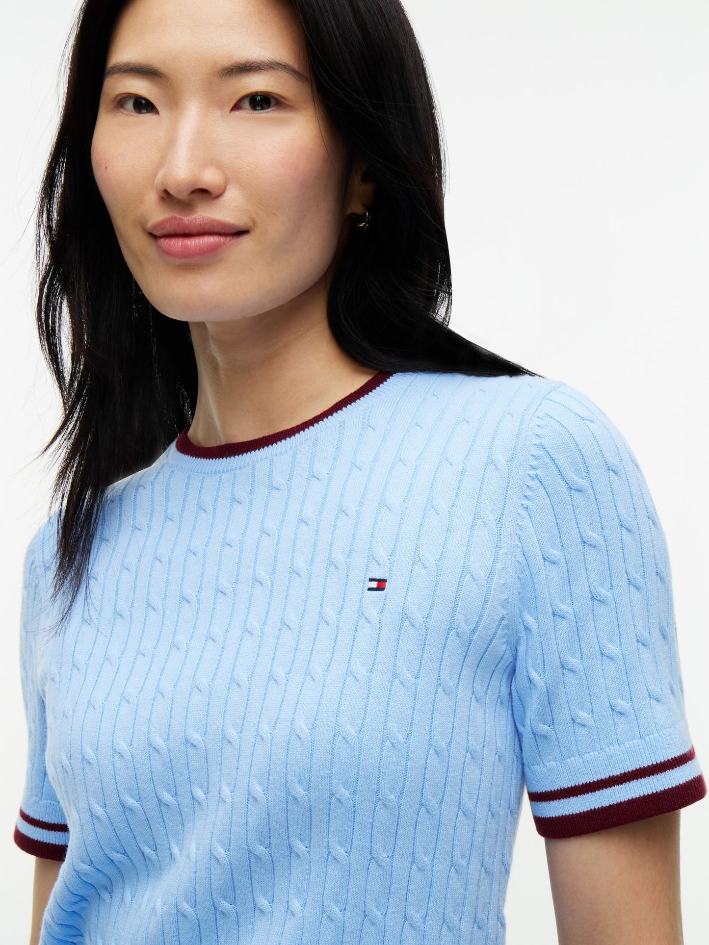 Tommy Hilfiger Short-Sleeve Cable Knit Tipped Sweater