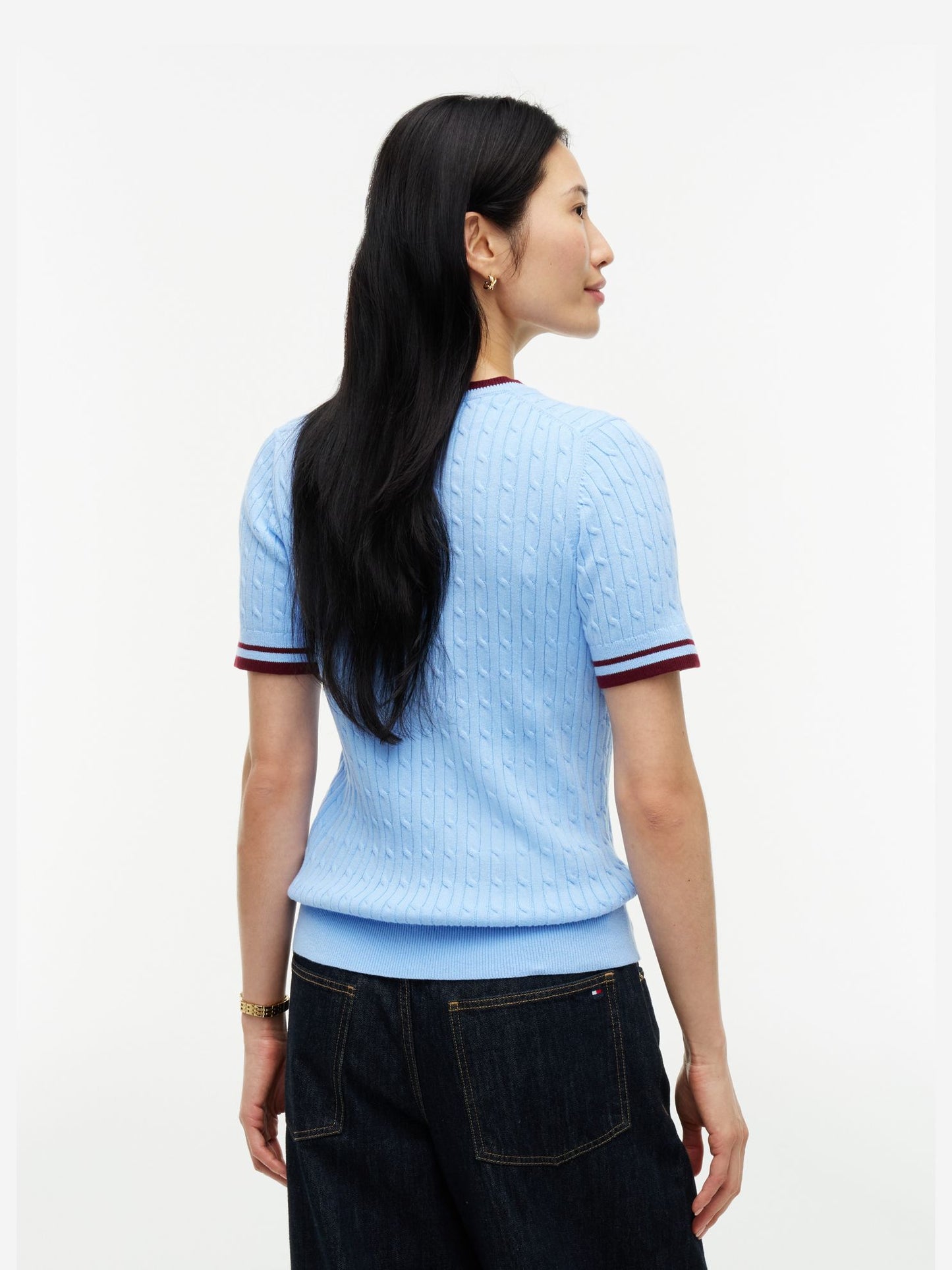 Tommy Hilfiger Short-Sleeve Cable Knit Tipped Sweater