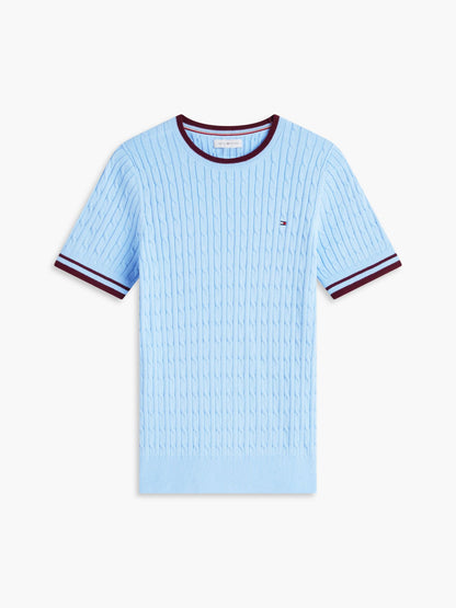 Tommy Hilfiger Short-Sleeve Cable Knit Tipped Sweater