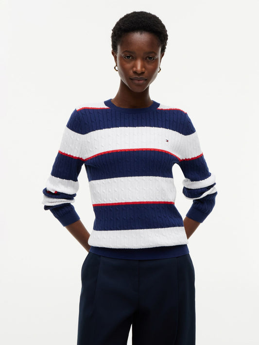 Tommy Hilfiger Rugby Stripe Cable Knit Sweater