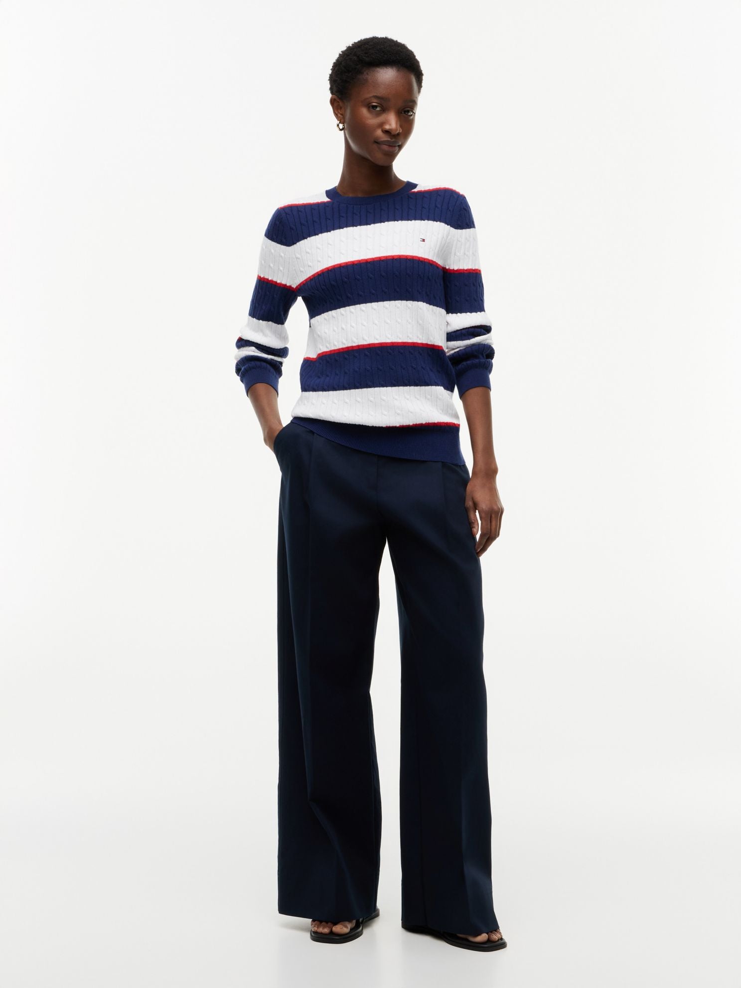 Tommy Hilfiger Rugby Stripe Cable Knit Sweater