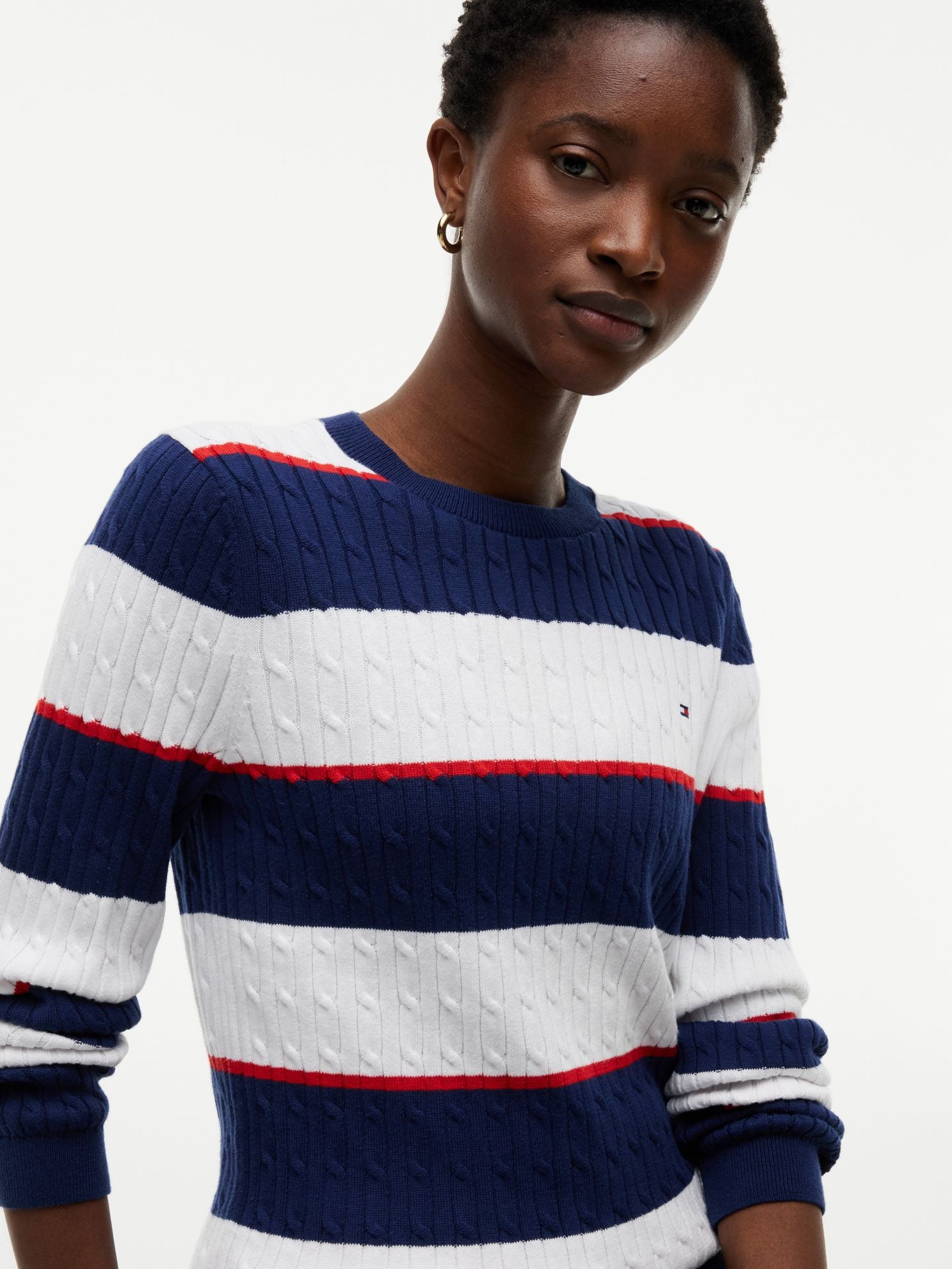 Tommy Hilfiger Rugby Stripe Cable Knit Sweater