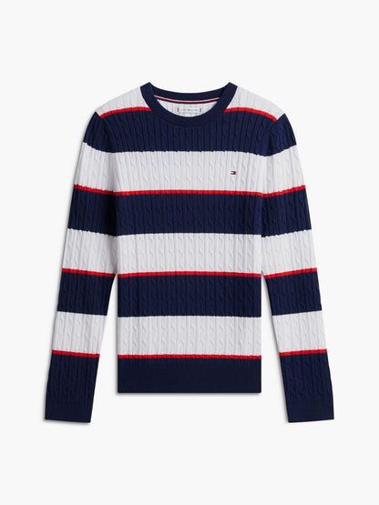 Tommy Hilfiger Rugby Stripe Cable Knit Sweater