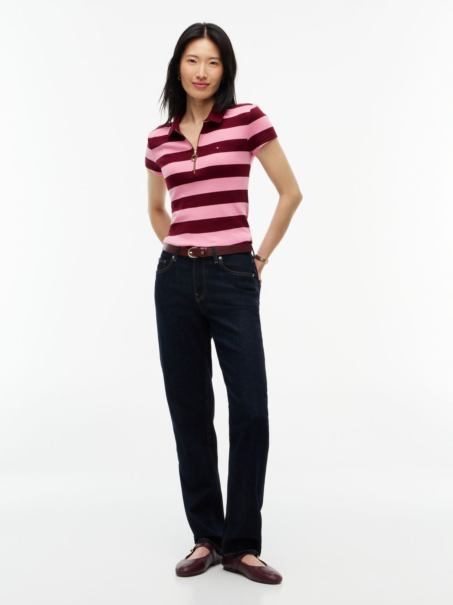 Tommy Hilfiger Slim Fit Rugby Striped Zip Polo