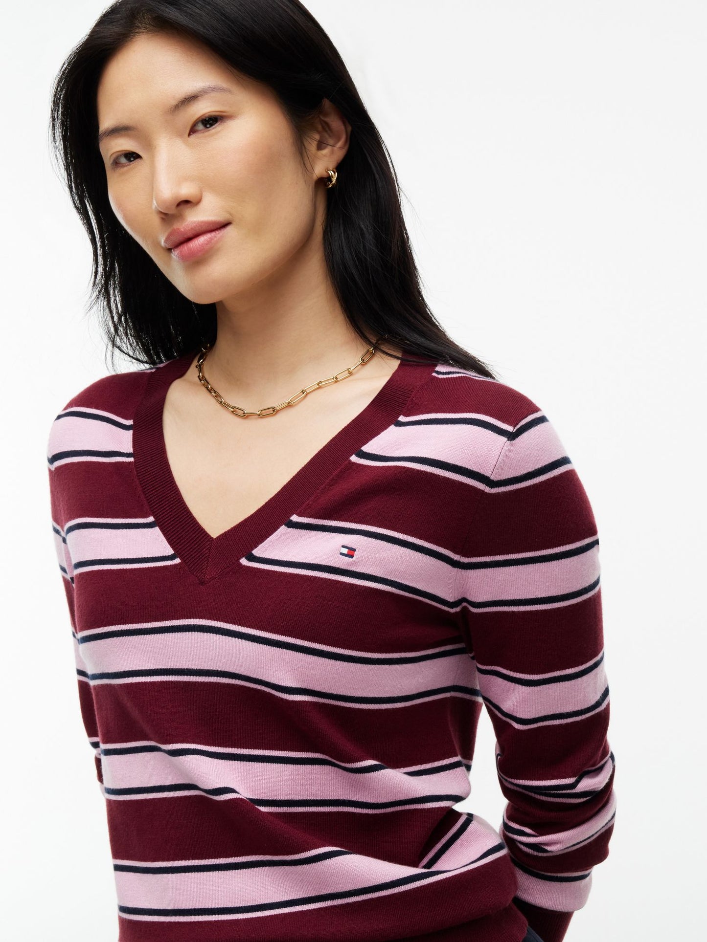 Tommy Hilfiger Lightweight Striped V-Neck Sweater