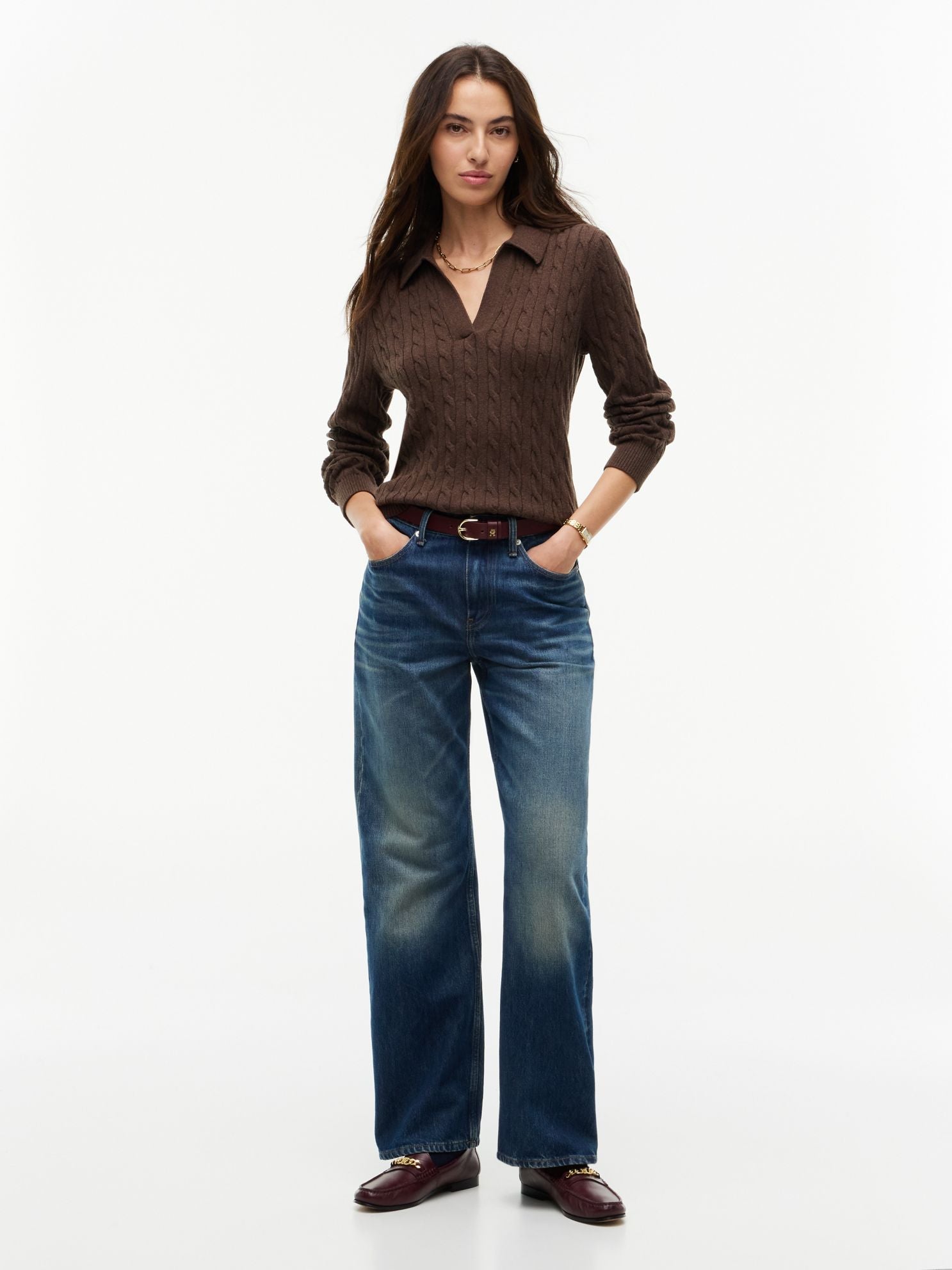 Tommy Hilfiger Open Placket Cable Knit Sweater Polo