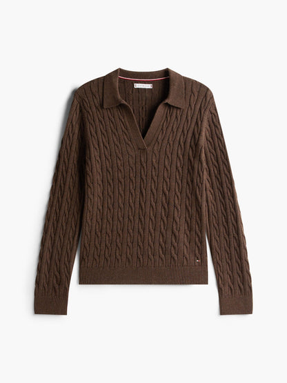 Tommy Hilfiger Open Placket Cable Knit Sweater Polo