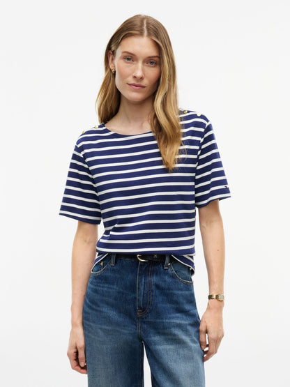 Tommy Hilfiger Gold-Button Striped Interlock T-Shirt