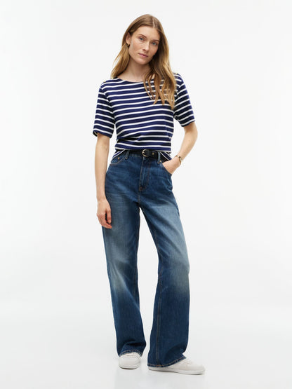 Tommy Hilfiger Gold-Button Striped Interlock T-Shirt