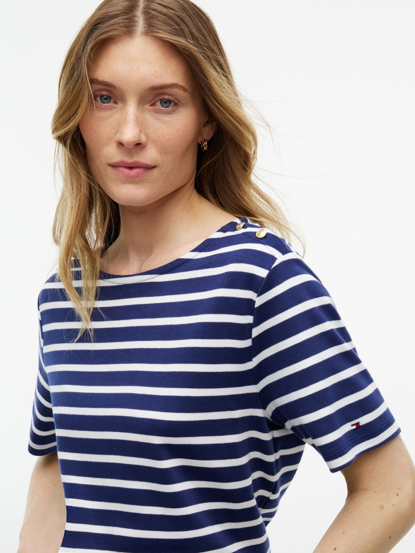 Tommy Hilfiger Gold-Button Striped Interlock T-Shirt