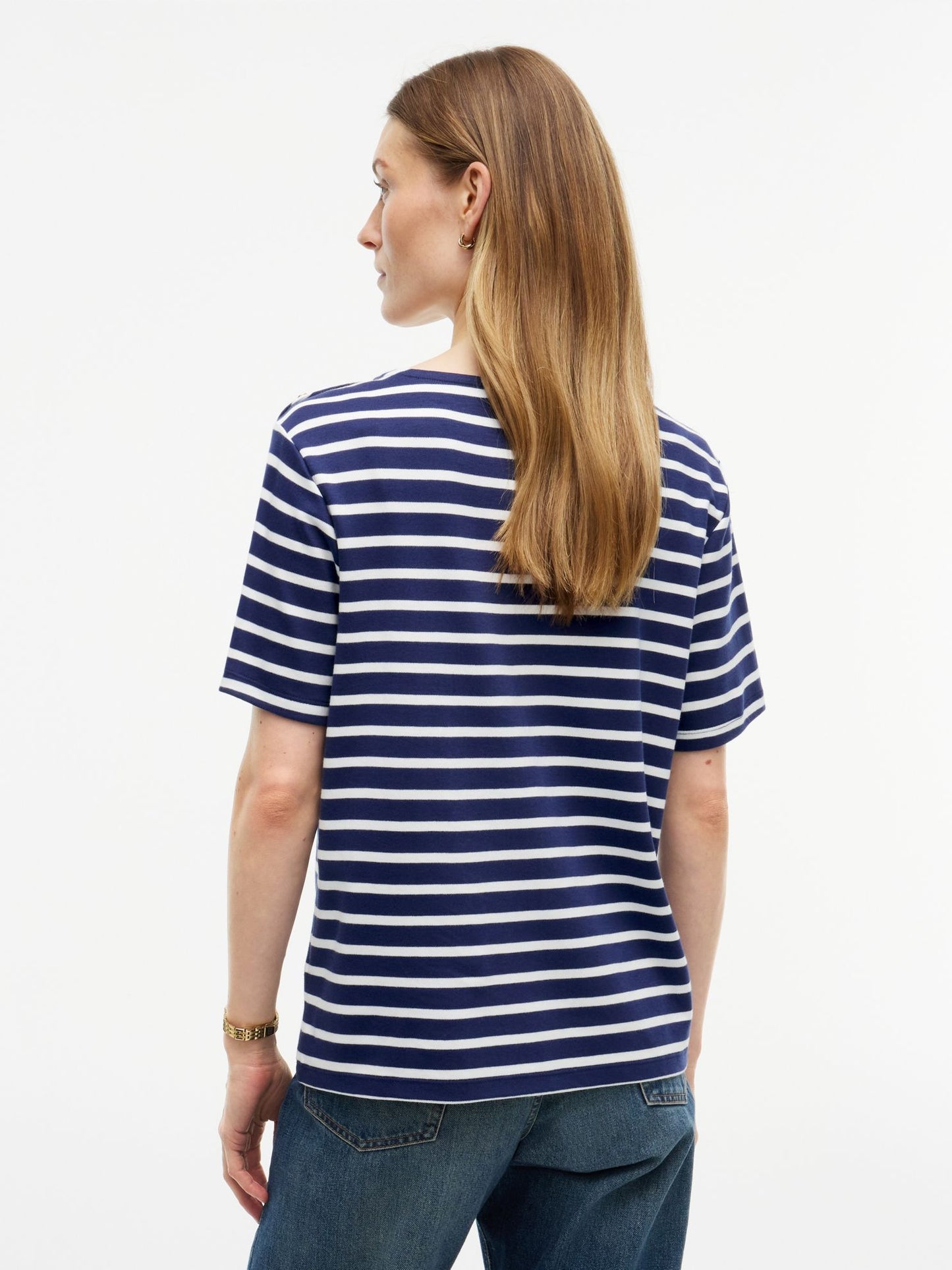 Tommy Hilfiger Gold-Button Striped Interlock T-Shirt