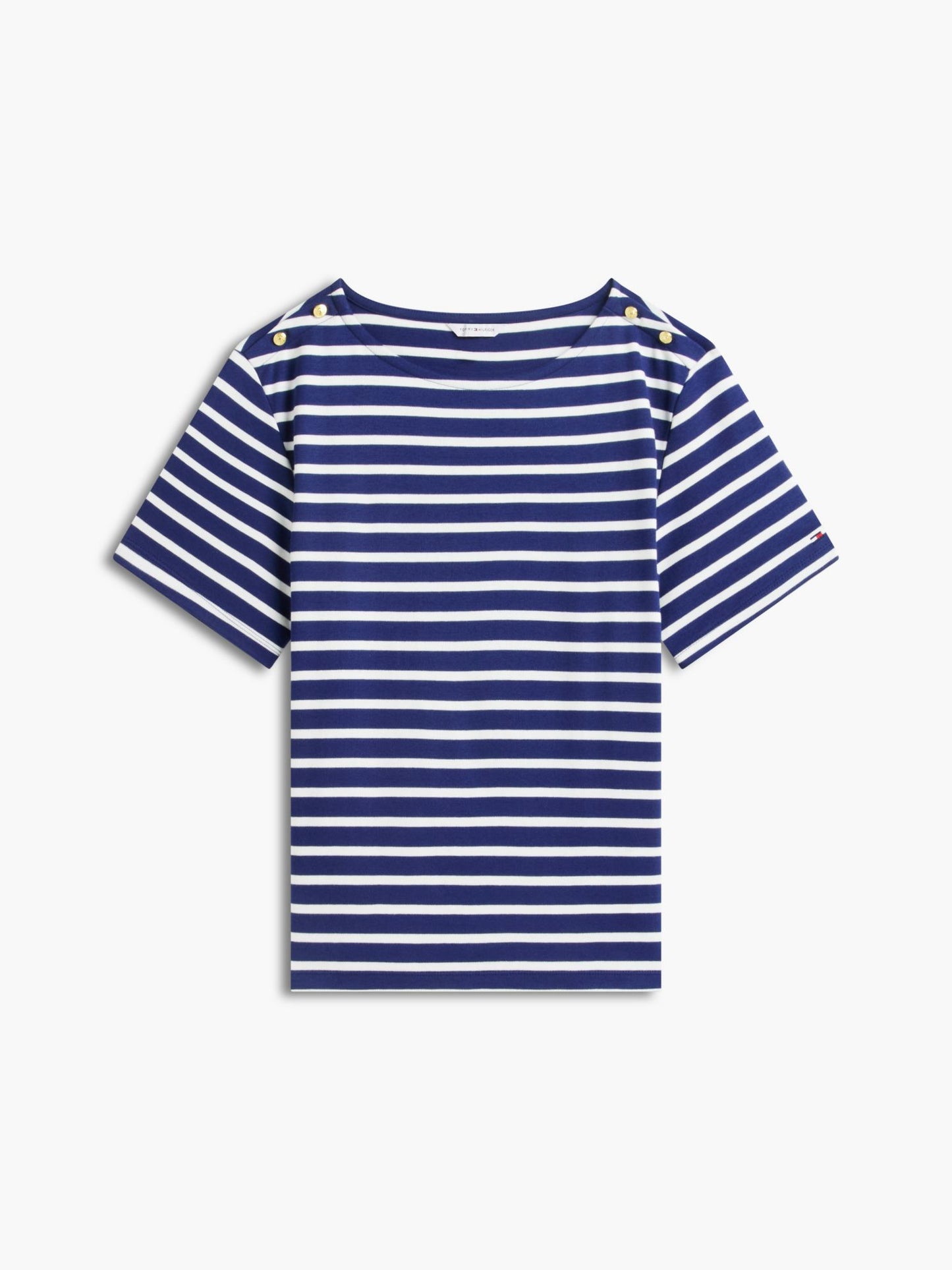 Tommy Hilfiger Gold-Button Striped Interlock T-Shirt