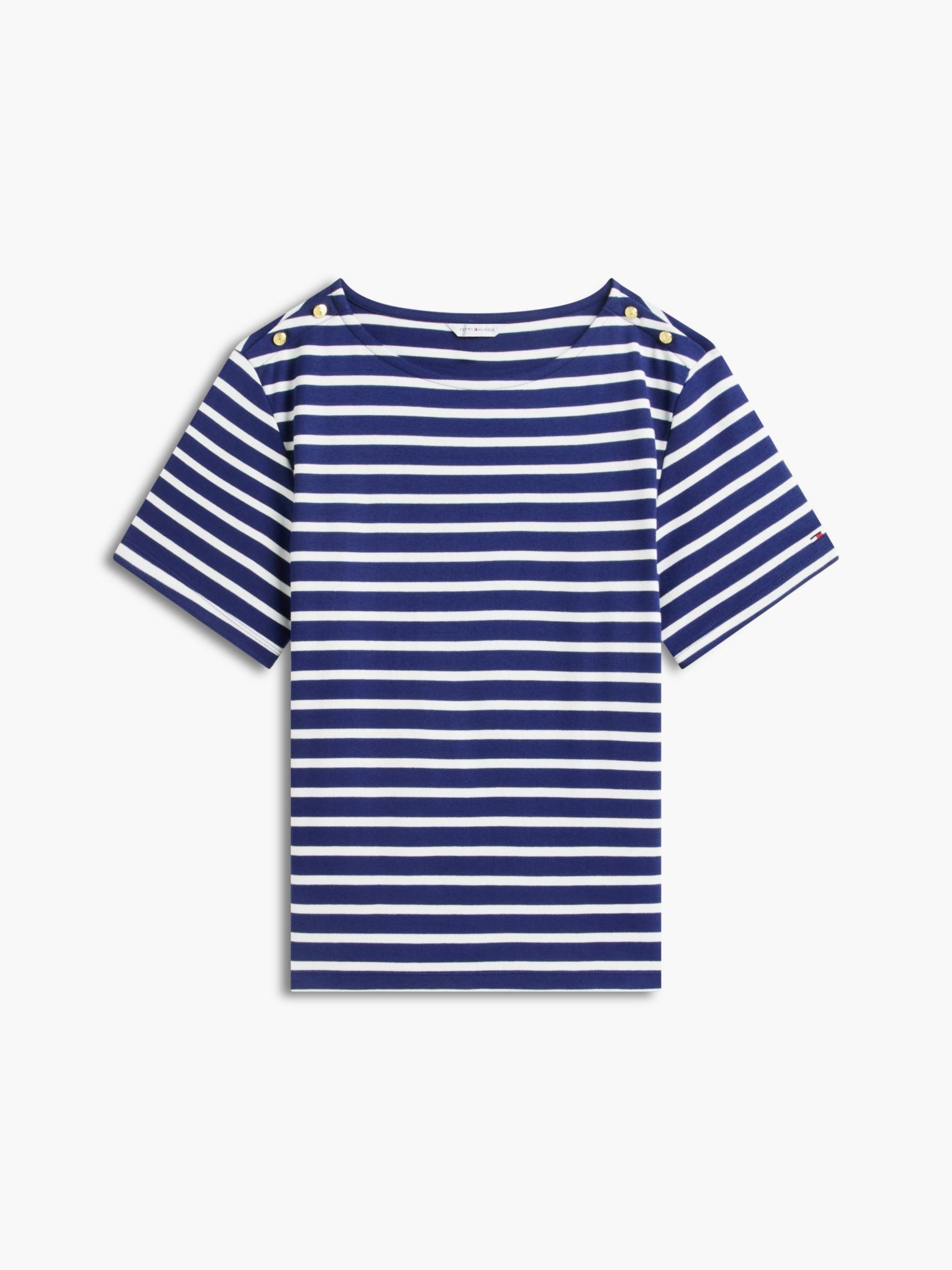 Tommy Hilfiger Gold-Button Striped Interlock T-Shirt