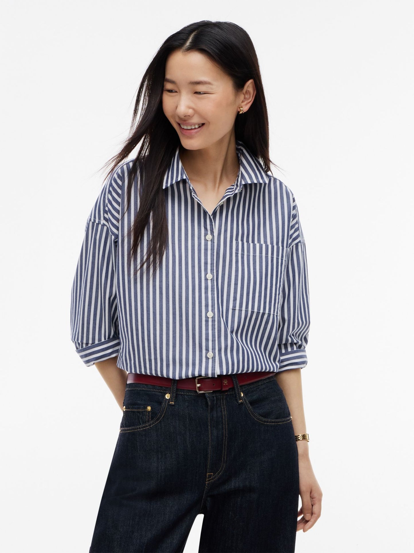 Tommy Hilfiger Oversized Striped Poplin Pocket Shirt