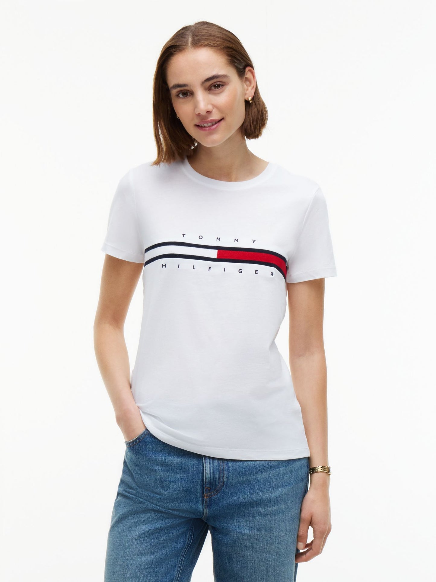 Tommy Hilfiger Embroidered Flag Stripe Logo T-Shirt