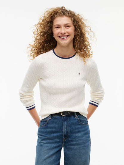 Tommy Hilfiger Cable Knit Tipped Crewneck Sweater