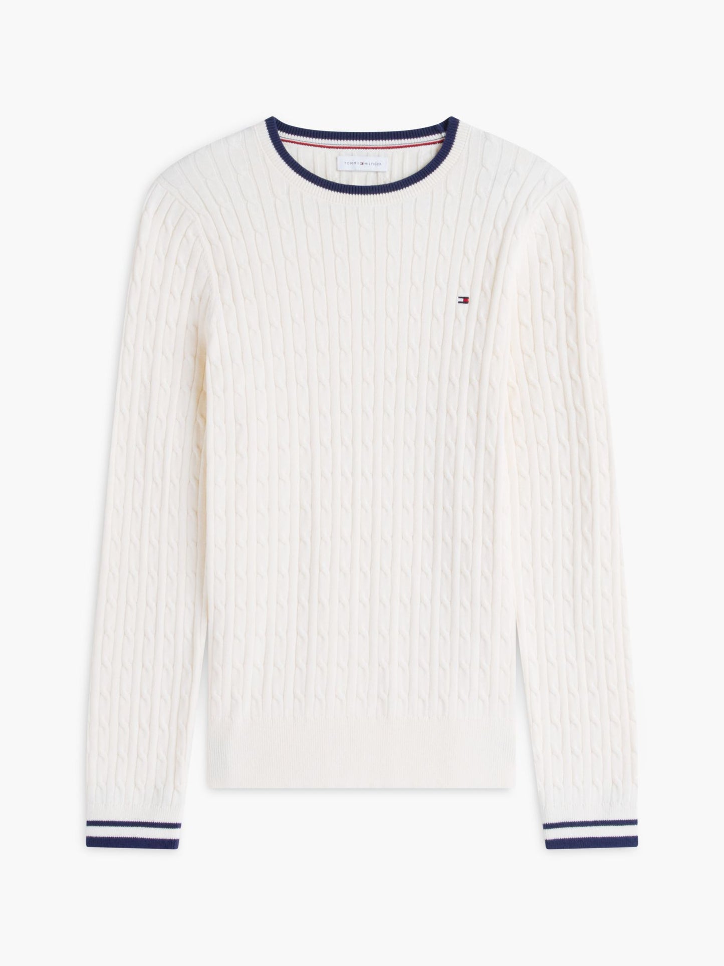 Tommy Hilfiger Cable Knit Tipped Crewneck Sweater