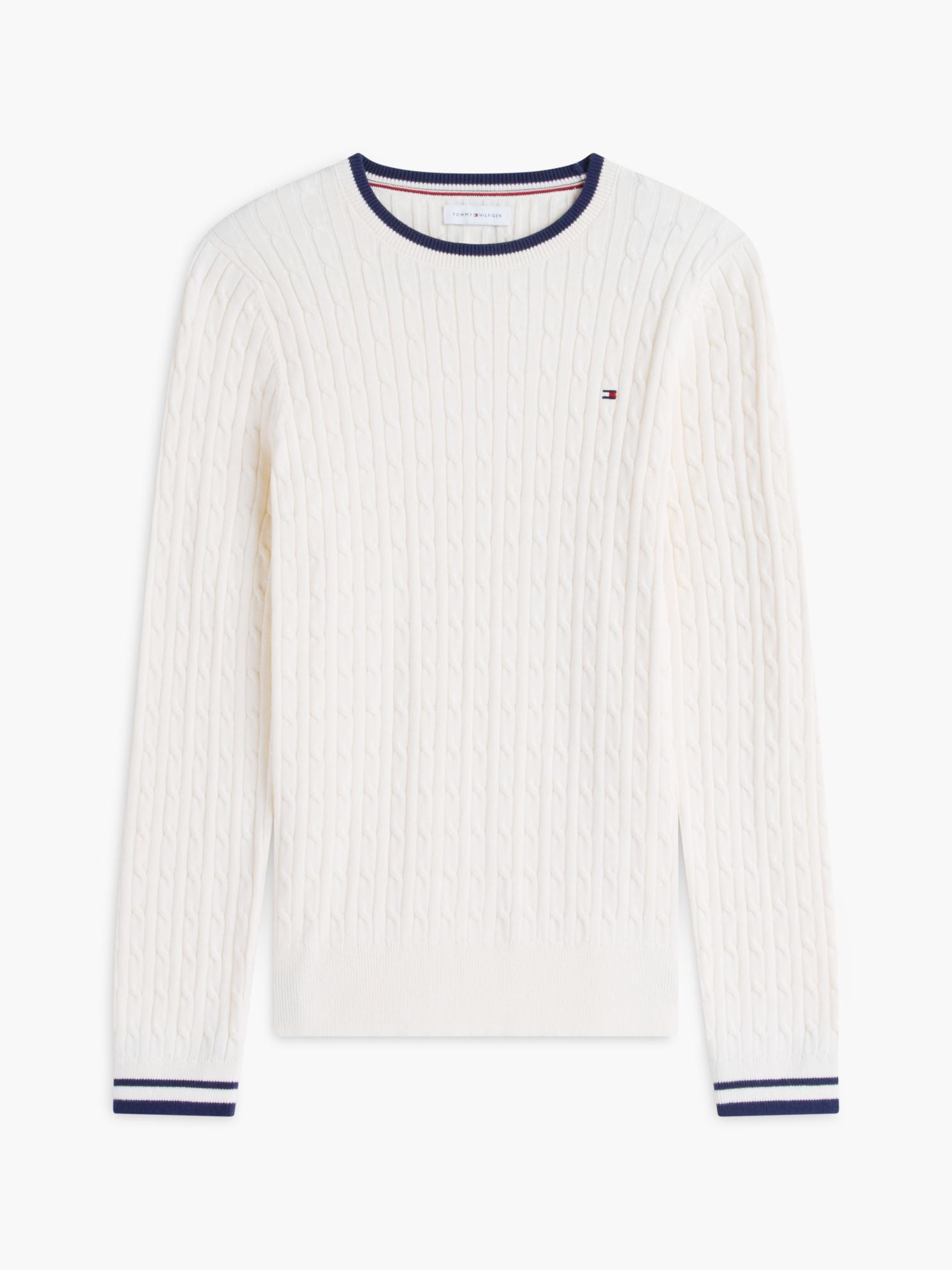 Tommy Hilfiger Cable Knit Tipped Crewneck Sweater
