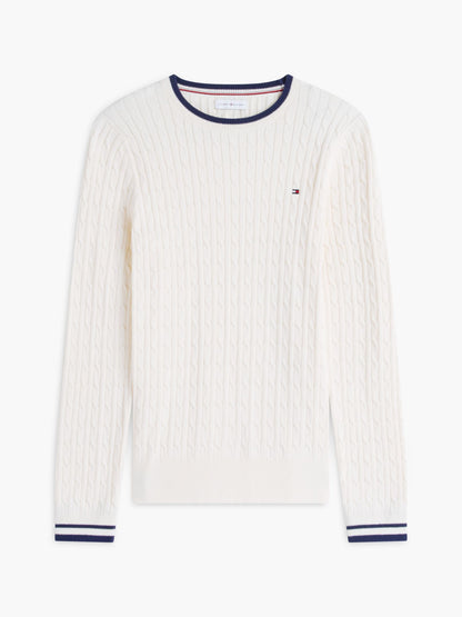 Tommy Hilfiger Cable Knit Tipped Crewneck Sweater