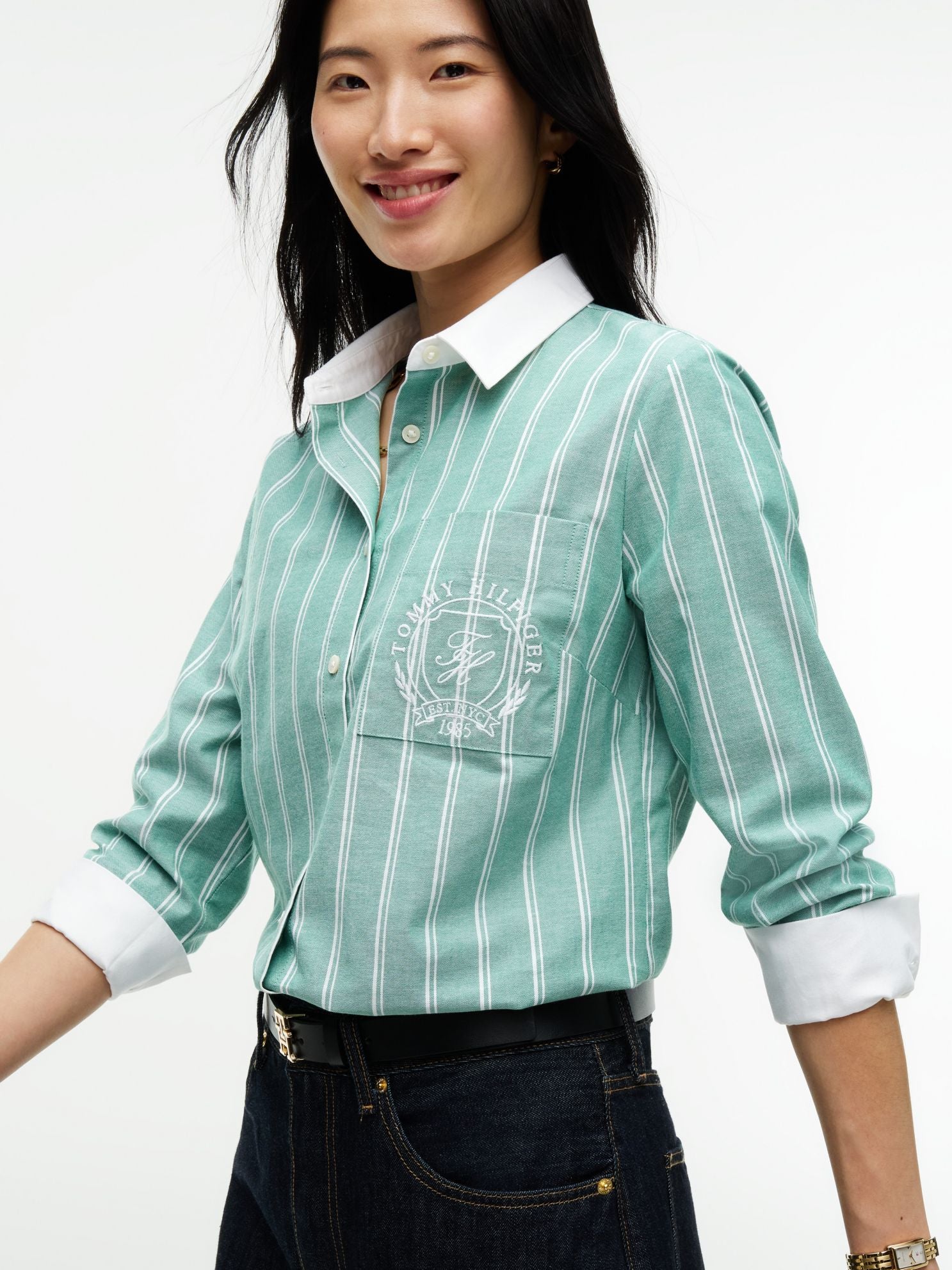 Tommy Hilfiger Embroidered Crest Striped Oxford Shirt