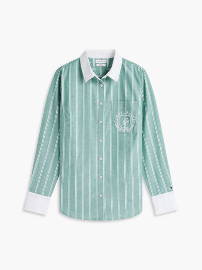 Tommy Hilfiger Embroidered Crest Striped Oxford Shirt