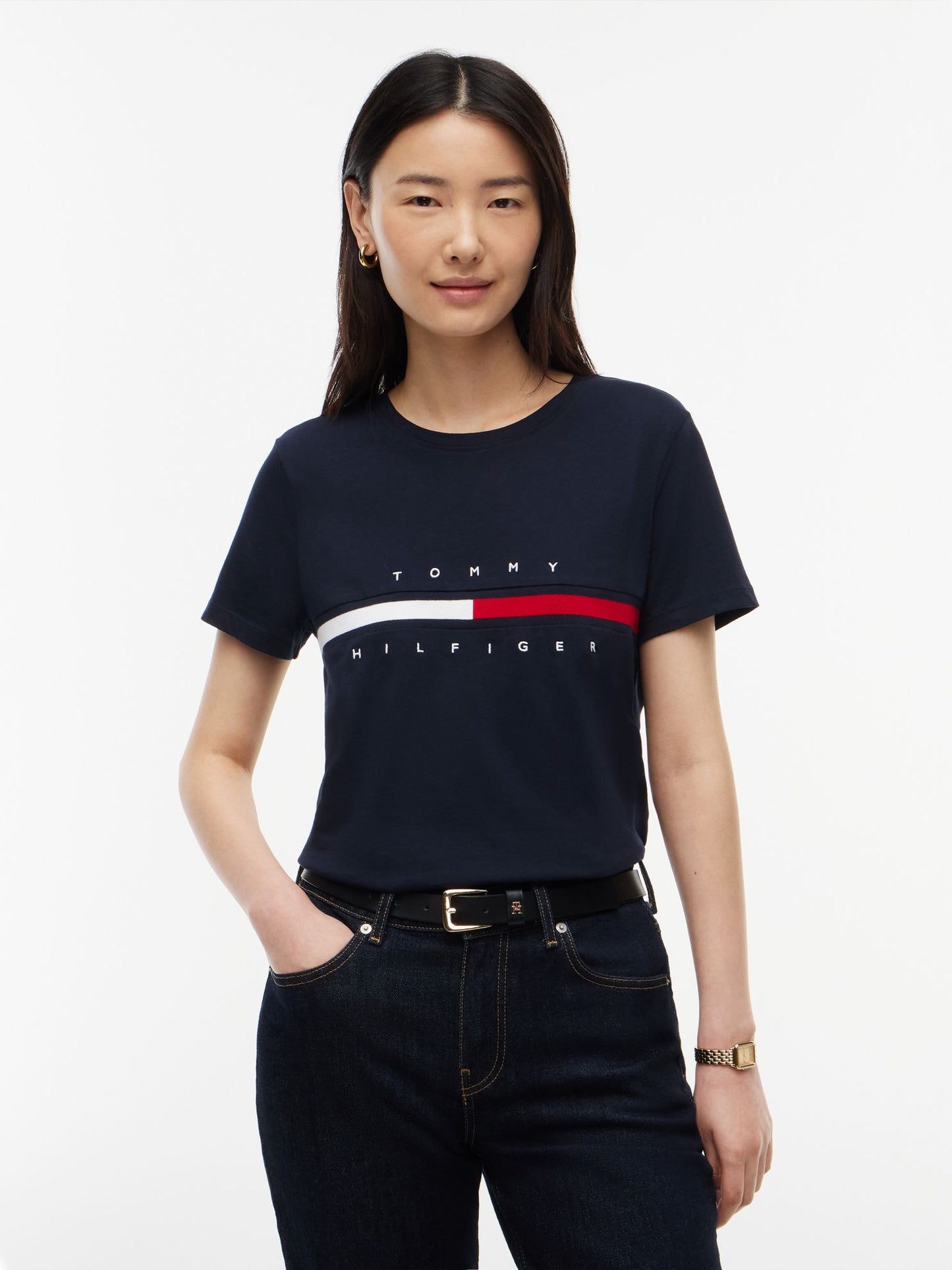 Tommy Hilfiger Embroidered Flag Stripe Logo T-Shirt