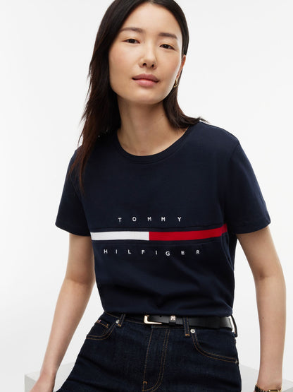 Tommy Hilfiger Embroidered Flag Stripe Logo T-Shirt