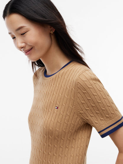 Tommy Hilfiger Short-Sleeve Cable Knit Tipped Sweater