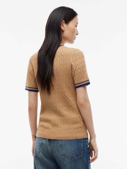 Tommy Hilfiger Short-Sleeve Cable Knit Tipped Sweater